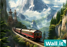 【10日★60枚★5%OFFクーポン】 【Wall.it A4 フィギュアディスプレイケース専用背面デザインシート 横向】 鉄道 列車 外国 異国 山間 アルプス 大自然 線路 渓谷 山脈 鉄橋 青空 汽車
