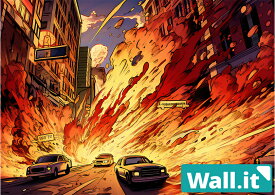 【10日★60枚★5%OFFクーポン】 【Wall.it A4 フィギュアディスプレイケース専用背面デザインシート 横向】 アメコミ ストリート 爆発 火災 爆破 アメリカンコミック 戦争 自動車 風景