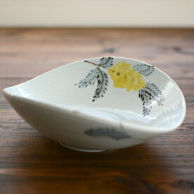 九谷青窯　横井佳乃　色絵ミモザ たわみ鉢【よこいよしの 色絵 九谷焼 くたにせいよう 送料無料】