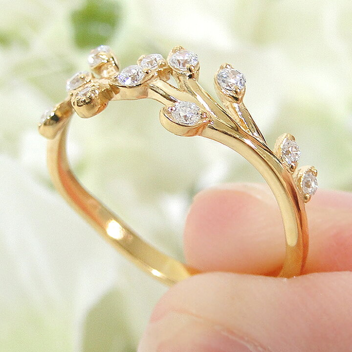 楽天市場】K18YG/PG/WG リーフモチーフ ダイヤモンド リング 【0.17ct 