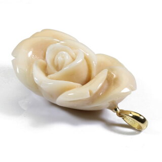 白珊瑚薔薇の花彫刻ペンダント