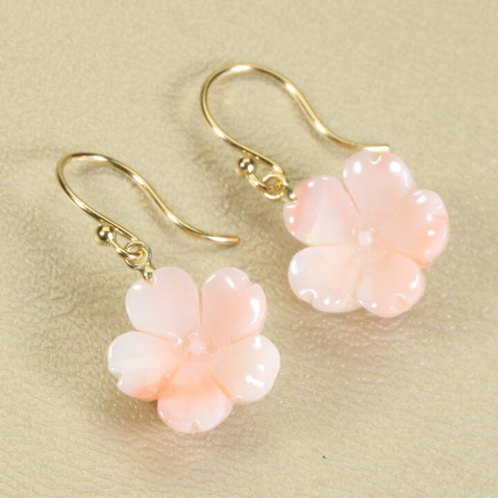 楽天市場】深海珊瑚 ピンク 揺れる フック ピアス 桜 花 K18 18金 