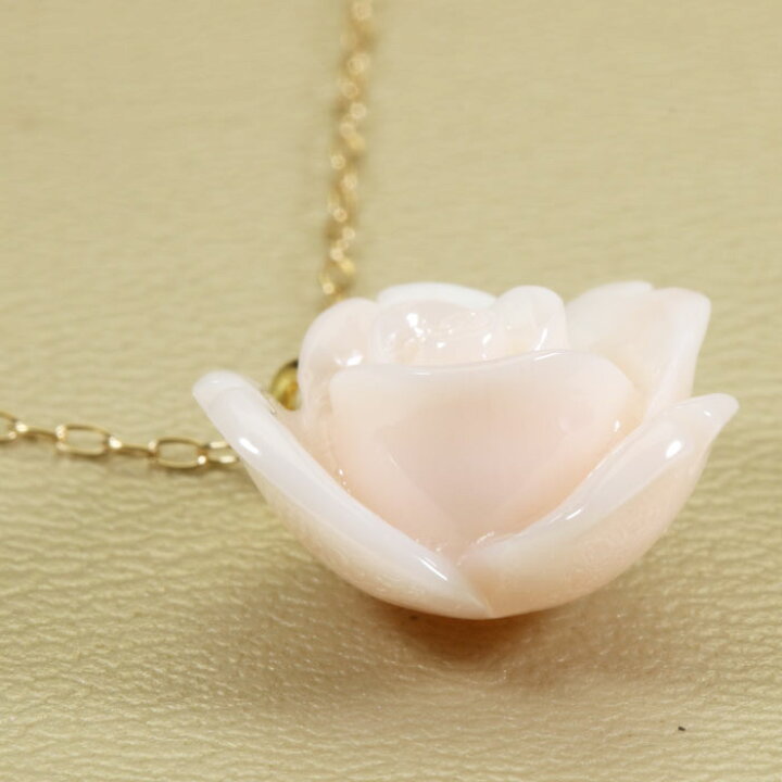 楽天市場】ピンク ミッド珊瑚 ネックレス ペンダント 一粒 薔薇 花  