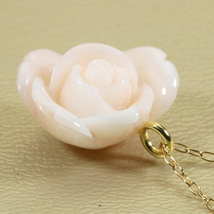 楽天市場】ピンク ミッド珊瑚 ネックレス ペンダント 一粒 薔薇 花 