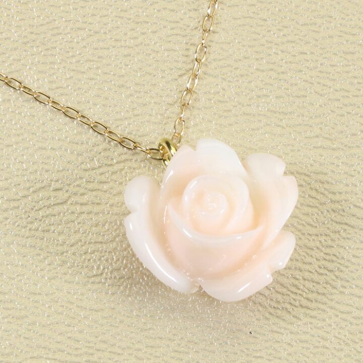 楽天市場】ピンク ミッド珊瑚 ネックレス ペンダント 一粒 薔薇 花 