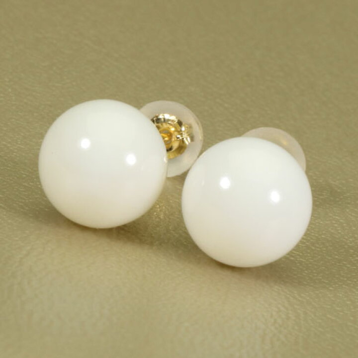 楽天市場】白 珊瑚 ピアス 丸玉 K18YG 18金 イエローゴールド 無染色 