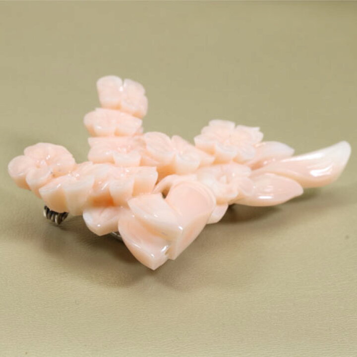 楽天市場】ピンク ミッド珊瑚 ブローチ 帯留め 花 彫刻 無染色 SANSUI 