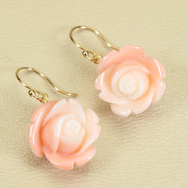 楽天市場】【12％OFFクーポン】 桃珊瑚 ピアス フック バラ 花 ピアス  
