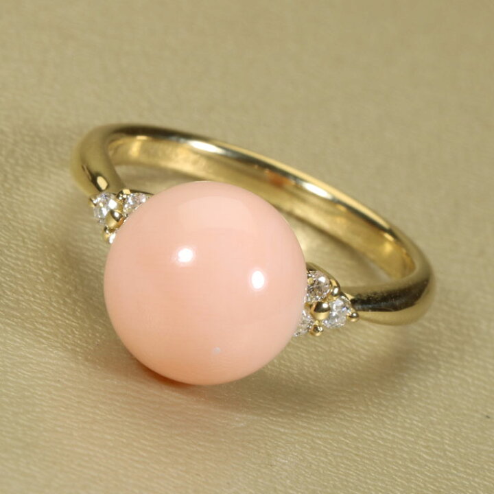 楽天市場】ミス珊瑚 ピンク リング 指輪 丸玉 K18 18金 イエロー  