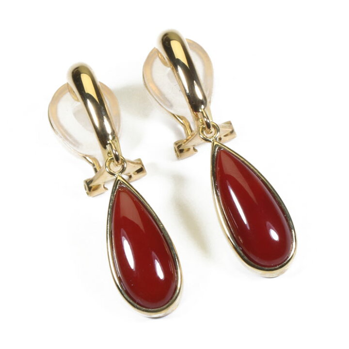 楽天市場】血赤 珊瑚 イヤリング クリップ K18YG イエローゴールド 無  