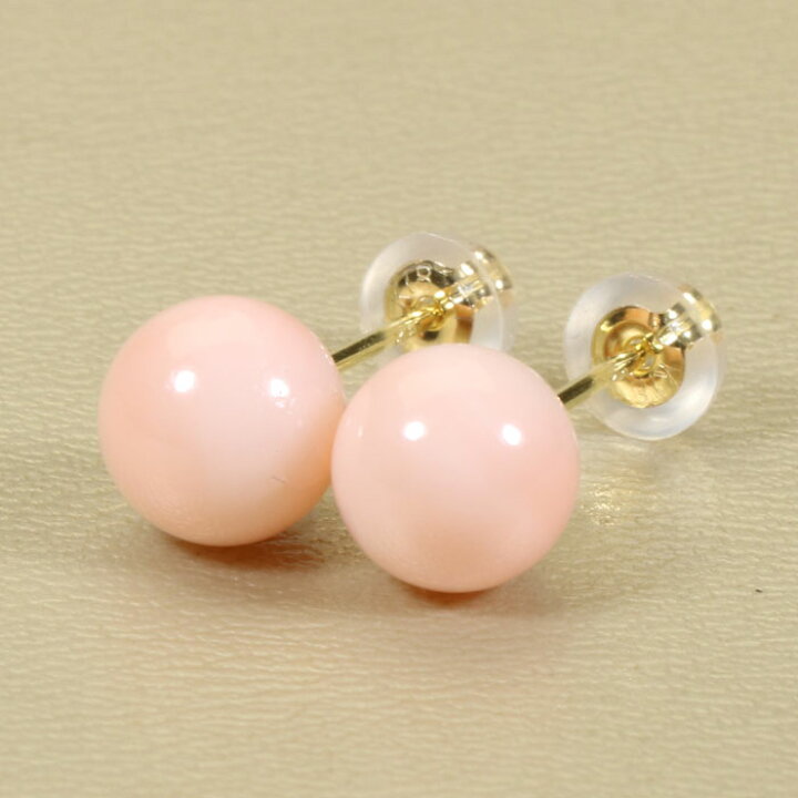 楽天市場】ミス珊瑚 ピンク ピアス 丸玉 K18 18金 イエローゴールド 無 