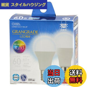 �y���������z�I�[���d�@ LED�d�����` E17 60�`����/60W���� �����F Ra93�����F �����Ή� �f�M�ގ{�H���Ή� �~�j�N���v�g���` 5�N 2�� LDA6D-G-E17 RA 2P 06-5568 OHM