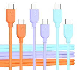 �y���������zCable Matters 3�{�Z�b�g �Z��USB-C�[�d�P�[�u�� - 0.3m�A60W USBC USBC �P�[�u�� (3�F�F�I�����W�E�u���[�E�p�[�v��)�AApple CarPlay�EAndroid Auto �Ή��AiPhone 17 / 16/Galaxy S23 �Ή�