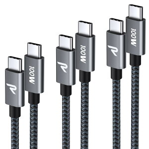 �y���������z�y3�{�Z�b�g 1m+1m+2m�zRAMPOW USB C �P�[�u�� PD3.0�Ή� 100W/5A �������[�d �f�[�^�]�� �f���h�~ ���ϋv�i�C���� iPhone17/Air/16/16e/15 �[�d MacbookPro/iPad Pro&Air/Galaxy/Sony�Ȃ�Type C�@��Ή� ��