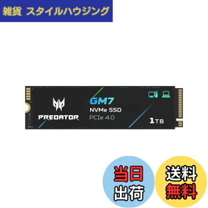 �y���������zAcer Predator M.2 SSD GM7 NVMe2.0 2280 PCIe Gen4x4 ������(�ő�ǂݎ��F7400MB/s�A�ő发�����݁F6500MB/s) ����SSD ���ϋv 3D NAND TLC PS5/PS5 Pro����m�F�ς� ���[�J�[5�N �T�C�Y�F1TB