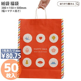 【当店限定ポイント27倍＆10％OFF】 紙袋 福袋 手提げ袋 手提袋 丸紐 HV100 ハッピーバッグ 寿 50枚ラッピング プレゼント ギフト 赤 白 だるま 富士山 鶴 福袋対象 お祝い 手提げ マチ広 おしゃれ 収納 業務用 ゲーム お