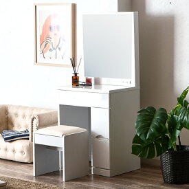 ［5％offクーポン ~12/15 00:00まで］一面鏡 ドレッサー 白 ホワイト コンパクト 椅子付き セット スツール コンセント付き おしゃれ フェニミン