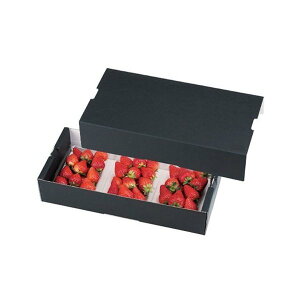 【屋号必須】ヤマニパッケージ いちご箱 L-2317・L-2318 イチゴ3Pサービス箱 黒 本体蓋セット 375×177×72mm 1セット各200枚入り