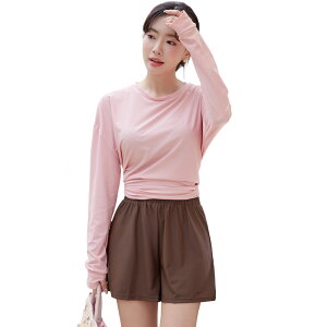 ラッシュガード レディース 長袖 ショートパンツ 水着 体型カバー 日焼け対策 水陸両用 ゴム入り 親指穴あき おしゃれ かわいい リボン 肩 ロング丈 薄手 二の腕 ウエスト お尻 太もも カバ