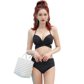 【最大500円OFFクーポン配布中】【新カラー登場】水着 レディース ビキニ ハイウエスト カシュクールビキニ 体型カバー 可愛い 韓国 クロスデザイン ママ水着 女の子 露出控えめ /S/M/L