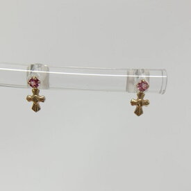 【中古】ピアス クロス　ガーネット　K10