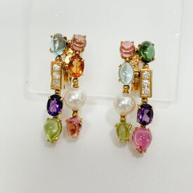 【中古】ブルガリ BVLGARI アレグライヤリング イヤリング ジュエリー K18（イエローゴールド） ダイヤモンド マルチストーン レディース マルチカラー