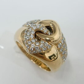 【中古】ブルガリ BVLGARI 18K イエローゴールド 750 パヴェダイヤモンド ドピオ ダブルハートリング