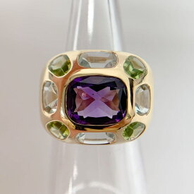 【中古】 CHANEL シャネル バロックリング K18YG/イエローゴールド アメジスト×アクアマリン×ペリドット750
