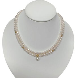 【中古】ミキモト MIKIMOTO アコヤ真珠 2連パール約5-5.5mm、ペンダントトップパール約7mm ネックレス　K18