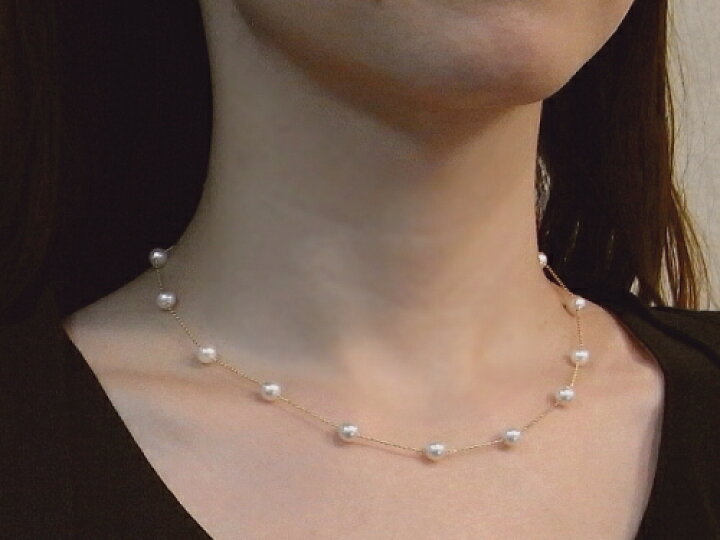 楽天市場】K18 アコヤ真珠 ステーションネックレス （6.0〜5.5mm／YG  