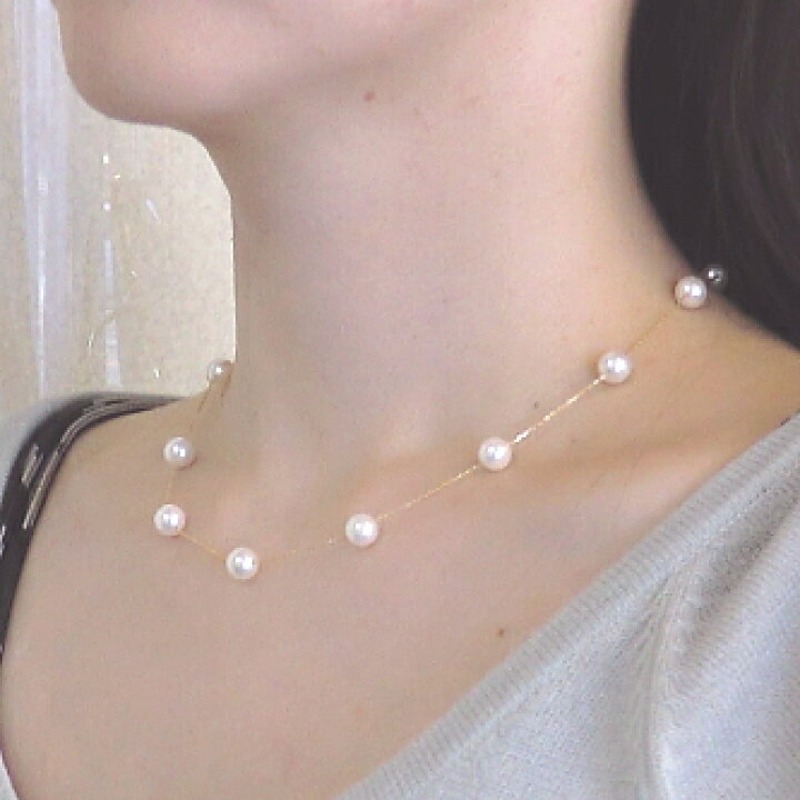 楽天市場】長さ調節可能な K18 アコヤ真珠 ステーションネックレス  