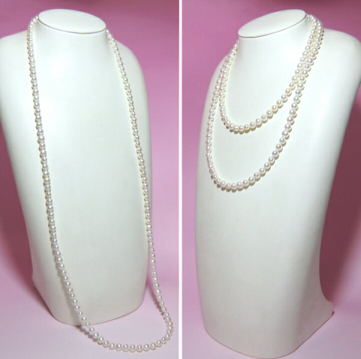 天然淡水真珠 5連 ホワイト ロングネックレス 全長さ100cm x2