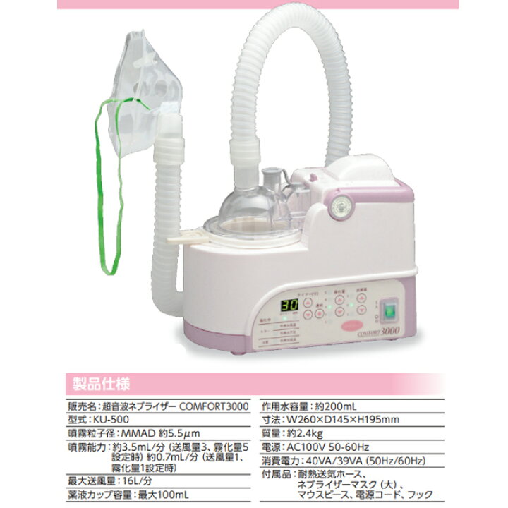楽天市場】超音波式ネブライザー(吸入器)コンフォート3000 KU-500 新鋭 