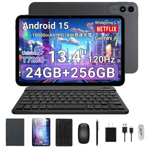 �y�^�u���b�g 13�C���` Wi-Fi���f���zTABWEE T60pro Android 15 �^�u���b�g �A120Hz���ʁA 24GB+256GB+2TB�g���A Widevine L1 Netflix�Ή� ��F���A8�R�ACPU T7280�iT620�j�A