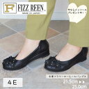 【FIZZ REEN】 フラワー ローヒール パンプス ぺたんこ 40代 4E 痛くない 本革 おしゃれ 靴 黒 ヒール 2センチ 50代 甲高 幅広 外反母趾 歩きやすい