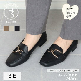 ★Fashion THE SALE MAX1000円OFF! 【日本製】 HS スクエアトゥ バックル ソフト ローファー ビット パンプス レディース ヒール 3E 歩きやすい ブラック ベージュ