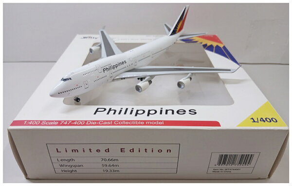 【中古】 その他   完成品(航空機) 民間機  1/400 WittyWings WT4744001 B747-400 フィリピン航空 RP-C7472  【B】  外箱多少傷み  ※商品の性質上、多少の塗装ムラ等はご了承ください。