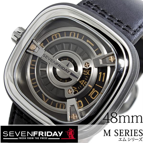 セブンフライデー 腕時計 SEVENFRIDAY 時計 セブン フライデー 時計 SEVEN FRIDAY 腕時計 エム シリーズ M SERIES  メンズ シルバー M1 03 革 ベルト レザー 機械式 自動巻 自動巻き メカニカル スイス ブラック グレー ギフト | 