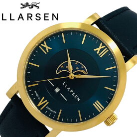 エルラーセン 腕時計 LLARSEN 時計 ヒューゴ HUGO メンズ ブルー LL180GDBU 人気 ブランド ムーンフェイズ レザー ベルト 革ベルト 丸型 おしゃれ 北欧 デンマーク シンプル レトロ クラシカル アンティーク 調 大人 スーツ ジャケット ビジネス 仕事 父の日