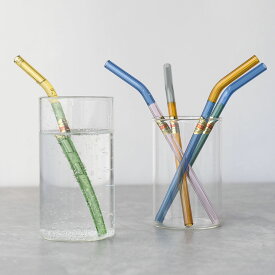 amabro アマブロ TWOTONE GLASS STRAW ツートーン グラス ストロー 耐熱ガラス ストロー ガラス製 ストロー 2本セット 携帯ストロー マイストロー 洗浄ブラシ付き ガラスストロー