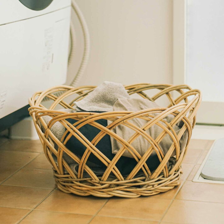 ラタン 籐 ランドリーラック 昭和レトロ バスケット 脱衣かご（ラタン  