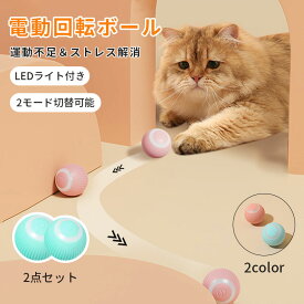猫おもちゃ 猫じゃらし 電動ボール 電動 ボウル 2個セット 自動走行ボール 光るボール 360度自動回転 LEDライト付き 発光回転ボール USB充