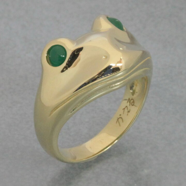 楽天市場】K18カエル指輪カボッションカットエメラルド0.30ct、裏に 