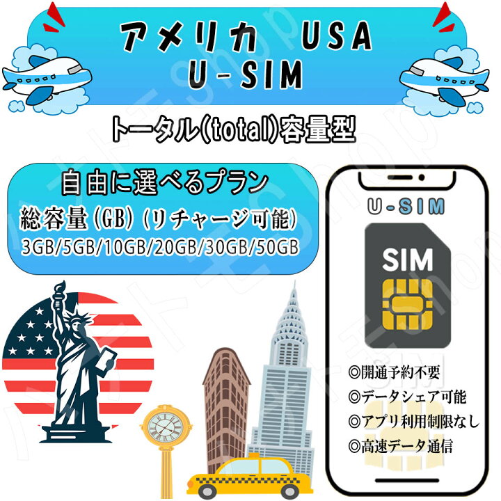 アメリカ ハワイ SIM【使い放題】5G/4G-LTE 高速データ通信/通話/SMS 