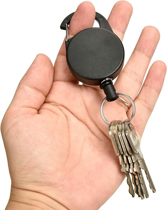 楽天市場 2個セット キーリール 強力リールキーホルダー ワイヤー リール アウトドア 伸縮55cmスチールワイヤー 紛失防止 ブラック 2個セット ハナトモshop