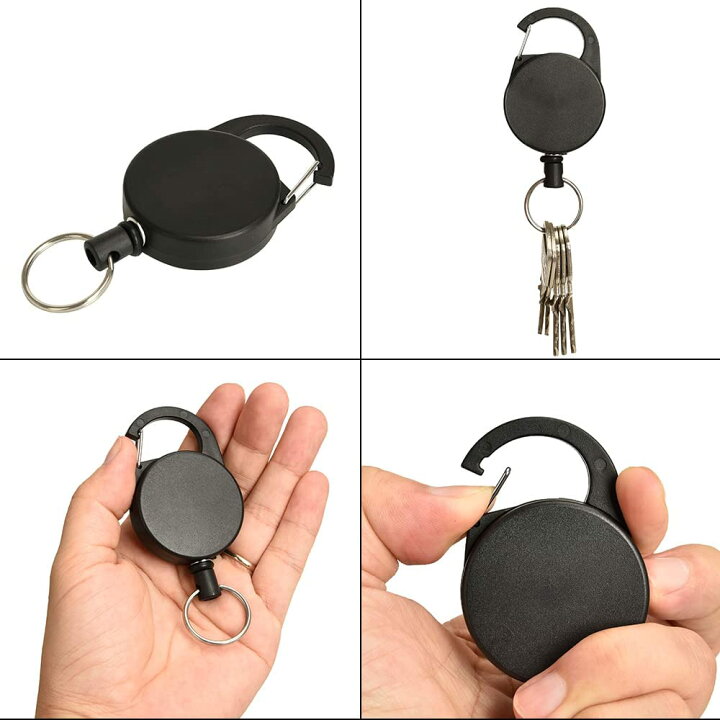 楽天市場 2個セット キーリール 強力リールキーホルダー ワイヤー リール アウトドア 伸縮55cmスチールワイヤー 紛失防止 ブラック 2個セット ハナトモshop