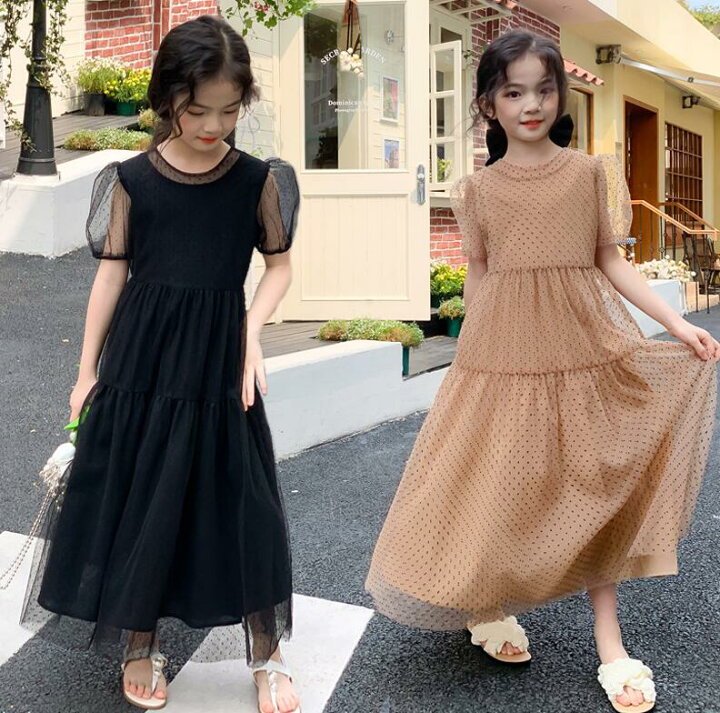 楽天市場】超可愛い 送料無料 子供服 女の子 マキシ丈ワンピース ドレス 子供用 キッズ シンプル 半袖ワンピース ロング丈ワンピース スカート カジュアル 春夏秋 子ども服 フォーマル 入園 卒業式 二次会 入学式 ドット柄 黒/champagne 120 130 140 150 160 165cm ...