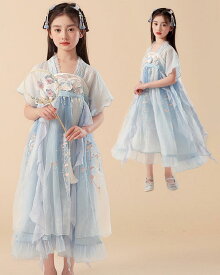 超可愛い キッズ 日常 半袖 子供服 女の子 中華服 フォーマル ロング丈ワンピース 発表会 イベント プリンセス チャイナドレス 森ガール 卒業式 三五七 入学式 ジュニア 秋春夏 ロング丈 コスチューム 花柄 チャイナ服 子どもドレス コスプレ衣装 撮影衣装 薄手 青130~170cm