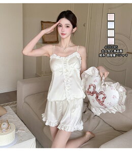 送料無料 少女 春夏 ナイトウエアレディース キャミソール +短いパンツ2点セット セットアップ 寝間着 超可愛い 薄手 高品質 きれいめ 大人気 20代30代40代 韓国風 セクシー ルームウェア おし