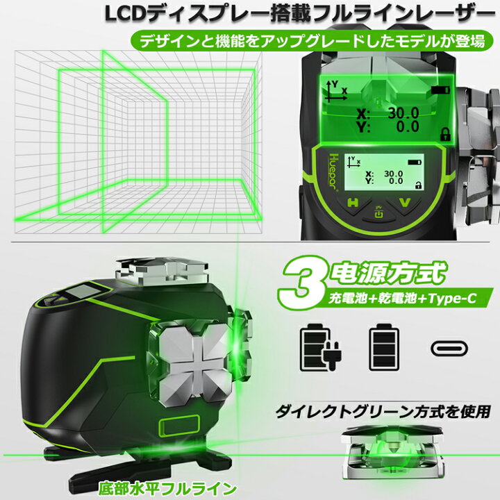 楽天市場】【HUEPAR】Huepar 3x360° グリーンレーザー墨出し器 フル 